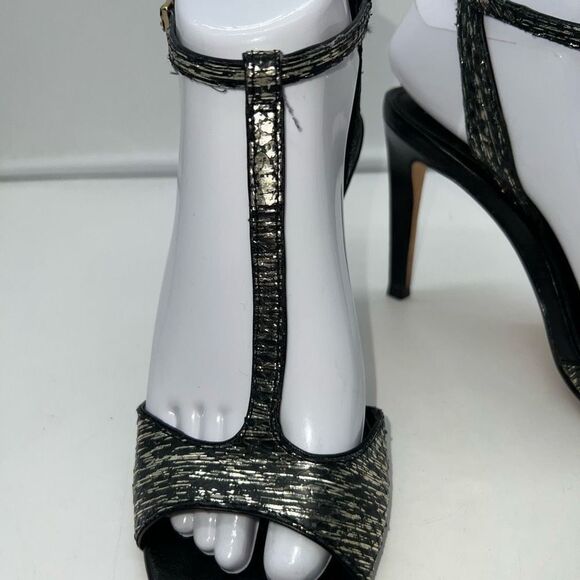 Vince Camuto T Strap Black and Metallic Pumps - Picture 3 of 9